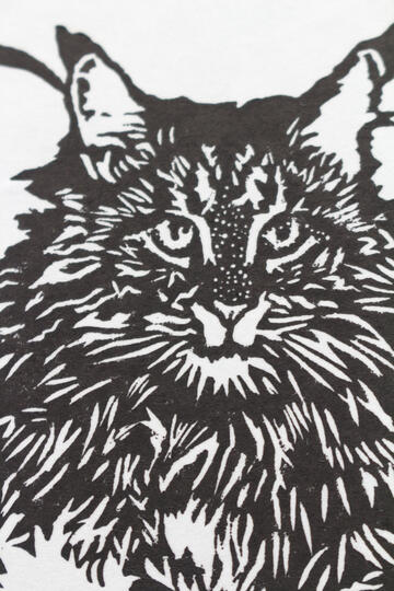 5x7 Blockprint portrait of our family cat Max.